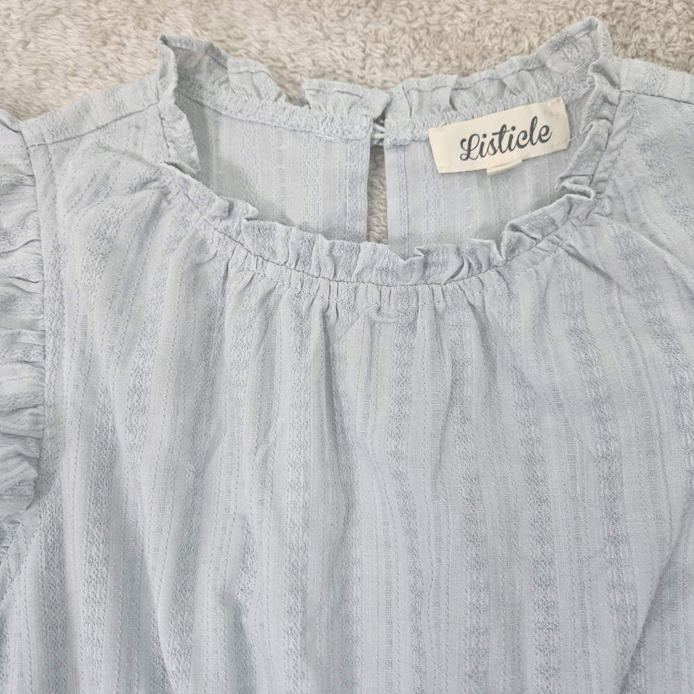 Listicle Tiered Ruffle Dress L Light Blue Cottagecore Spring Romantic Picnic - Picture 4 of 10